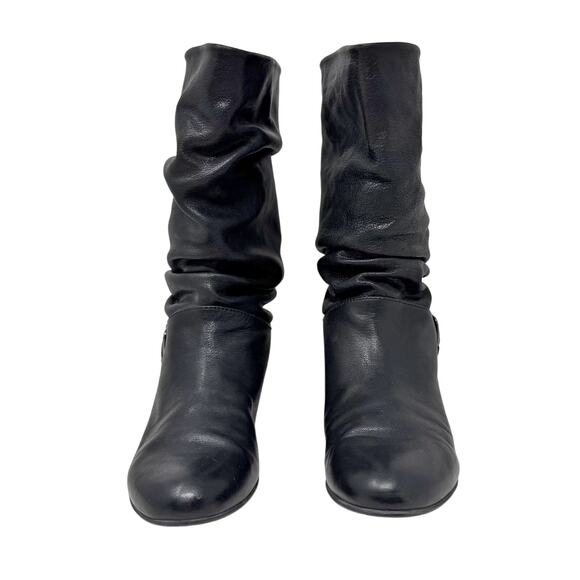 Stuart Weitzman Rugerio Boots Womens 7 M Black Leather Wedge Slouchy Moto - Picture 5 of 14